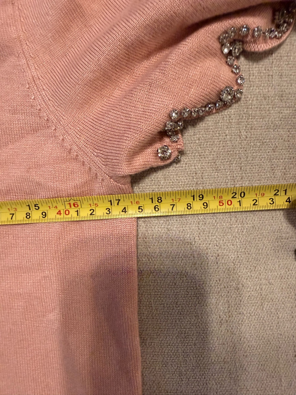 Adrianna Papell Pink Rhinestone Scallop Hem Short Sleeve Sweater M Holiday - Picture 9 of 10